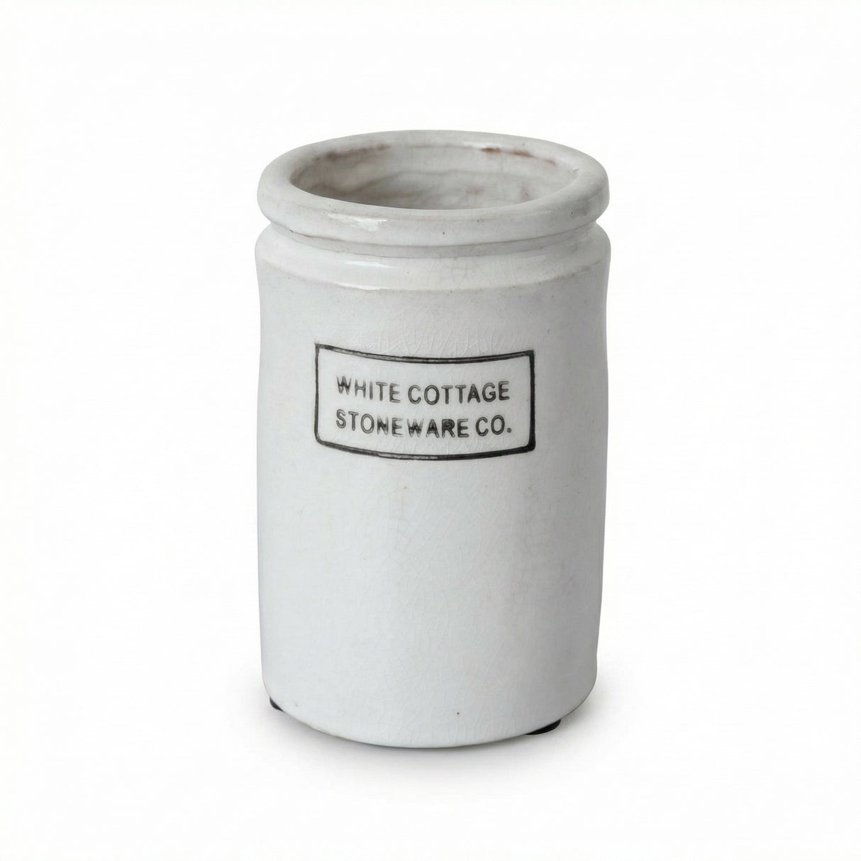 white ceramic crock farmhouse utensil holder vintage style jar