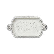Distressed white cast iron tray with embossed edge and handles
