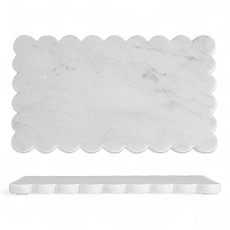 White marble scalloped cheese and serving board 14x8 inches