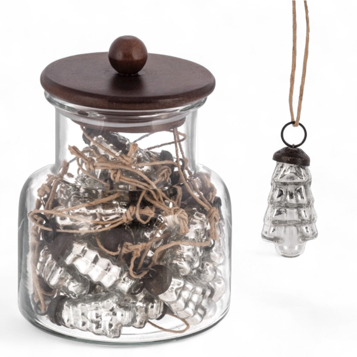 White mercury glass Christmas tree ornament with twine hanger