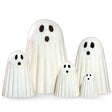 White nesting metal Halloween ghost decorations with cutout faces in five graduated sizes