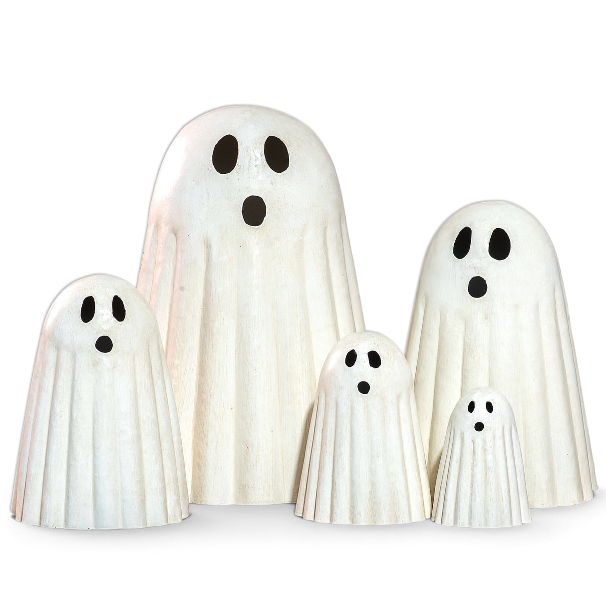 White nesting metal Halloween ghost decorations with cutout faces in five graduated sizes