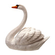 Stoneware swan figurine with white finish, orange beak, and black detailing.