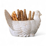 White stoneware turkey shaped bowl with reactive glaze