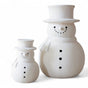 White terracotta snowman décor in two sizes, handcrafted with cut-out details and matte finish