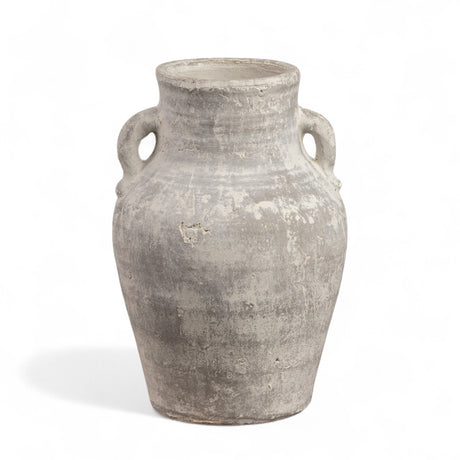 12-inch ceramic terracotta vase with whitewashed finish and double handles