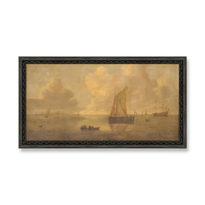 willem van diest seascape wall art framed vintage coastal painting sailboats harbor neutral tones