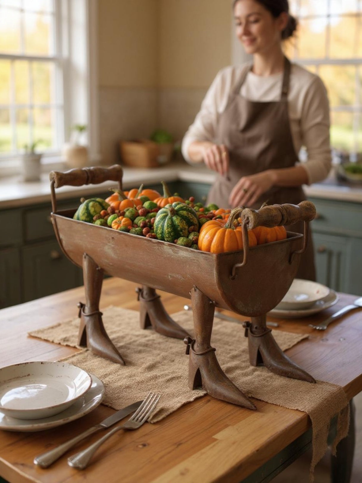 Rustic Metal Planter with Witch Boot Legs