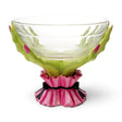 Resin green witch hands holding a removable clear glass serving bowl with pink ruffled sleeves
