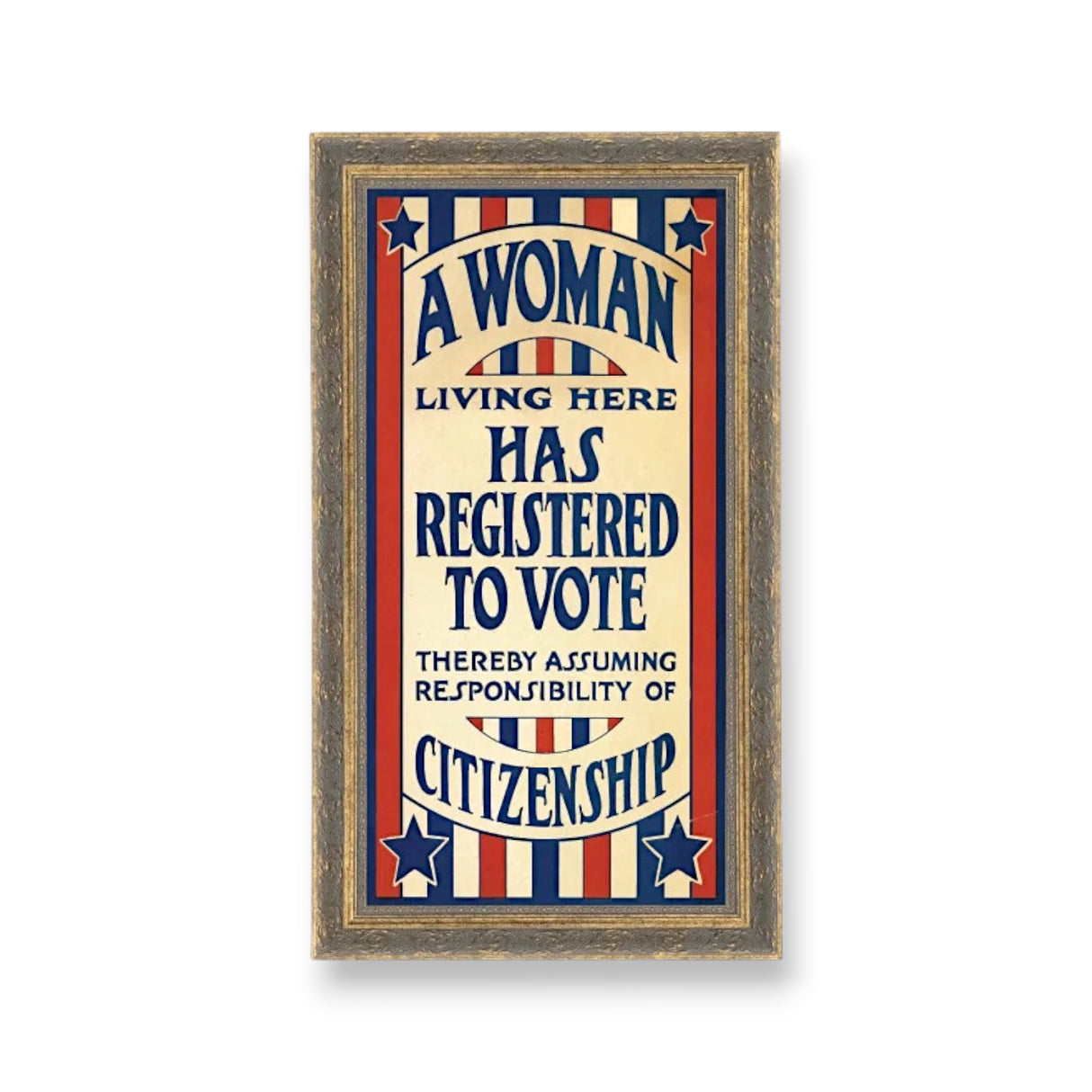 womens suffrage framed wall art patriotic quote red white blue vintage typography gold frame