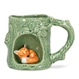 stoneware tree trunk mug with 3D sleeping fox figurine alcove woodland coffee cup