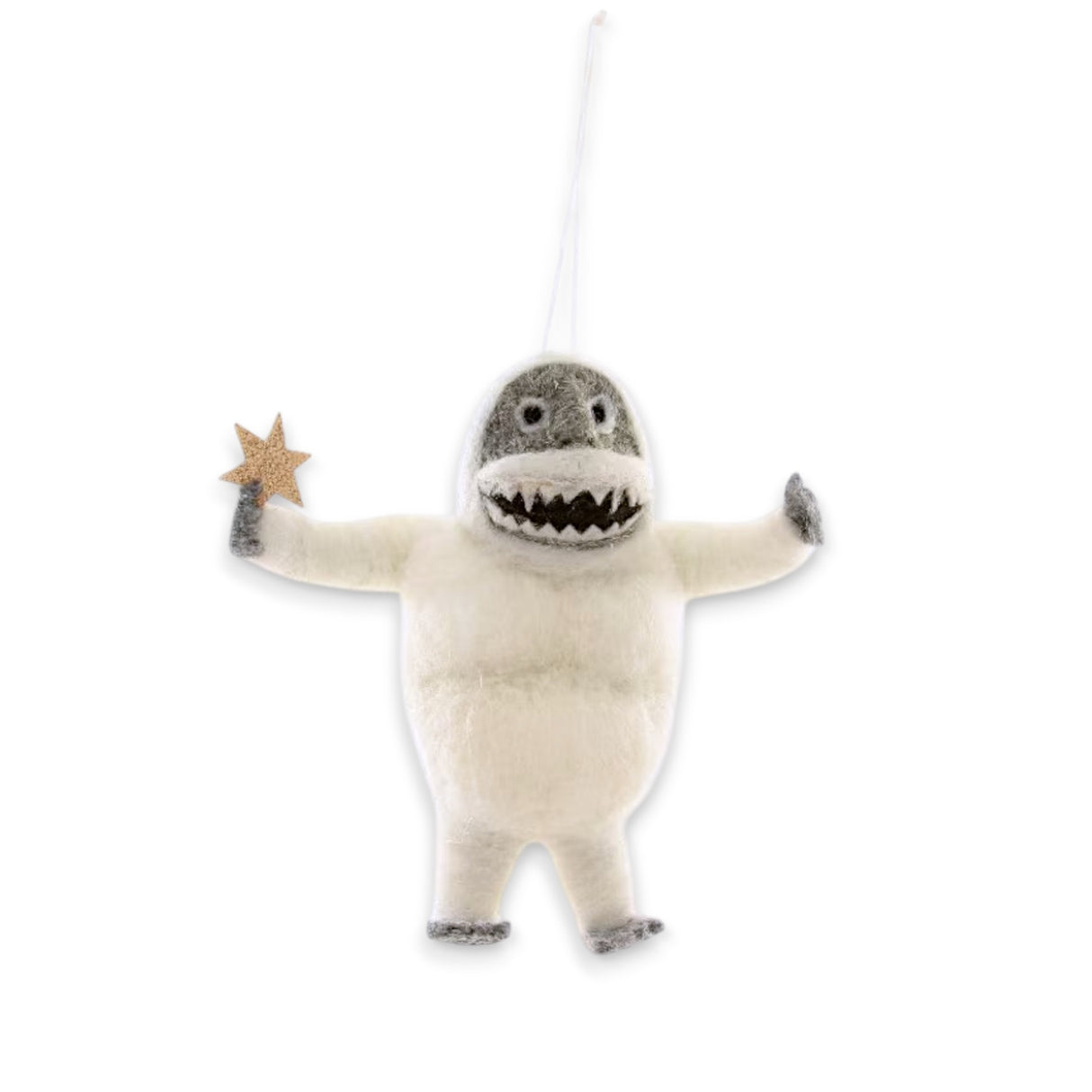 Handmade wool felt Abominable Snowman ornament holding a star