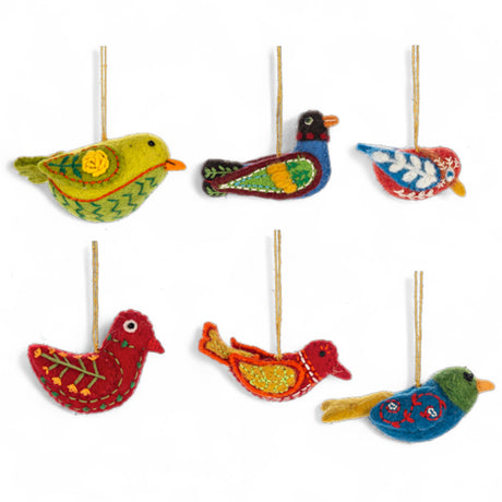 Colorful wool felt embroidered bird ornament in 6 styles