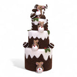 Handmade wool felt 3-tier cake with gingerbread cookies and mice holiday decoration