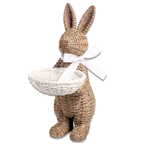 wicker style resin Easter bunny candy holder with dish
