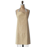 natural woven cotton apron with striped straps and two front pockets
