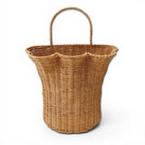 woven rattan wall basket with scalloped edge and handle natural hanging storage decor