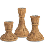 woven rattan style resin taper candle holders