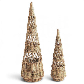 Woven seagrass Christmas trees available in small and large sizes, each sold individually.