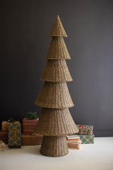 Woven vine Christmas tree styled in a festive holiday display