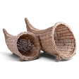 Woven willow cornucopia baskets in two sizes filled with pumpkins and decorative gourds