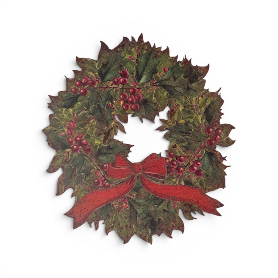 wreath with red bow metal wall plaque Christmas wall decor
