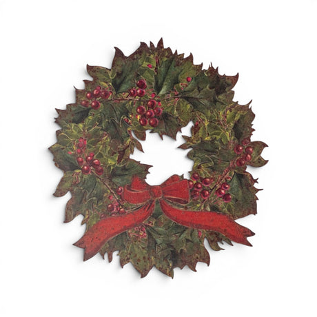 wreath with red bow metal wall plaque Christmas wall decor