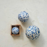 Blue Chinoiserie Recycled Paper Mache Ball Ornament