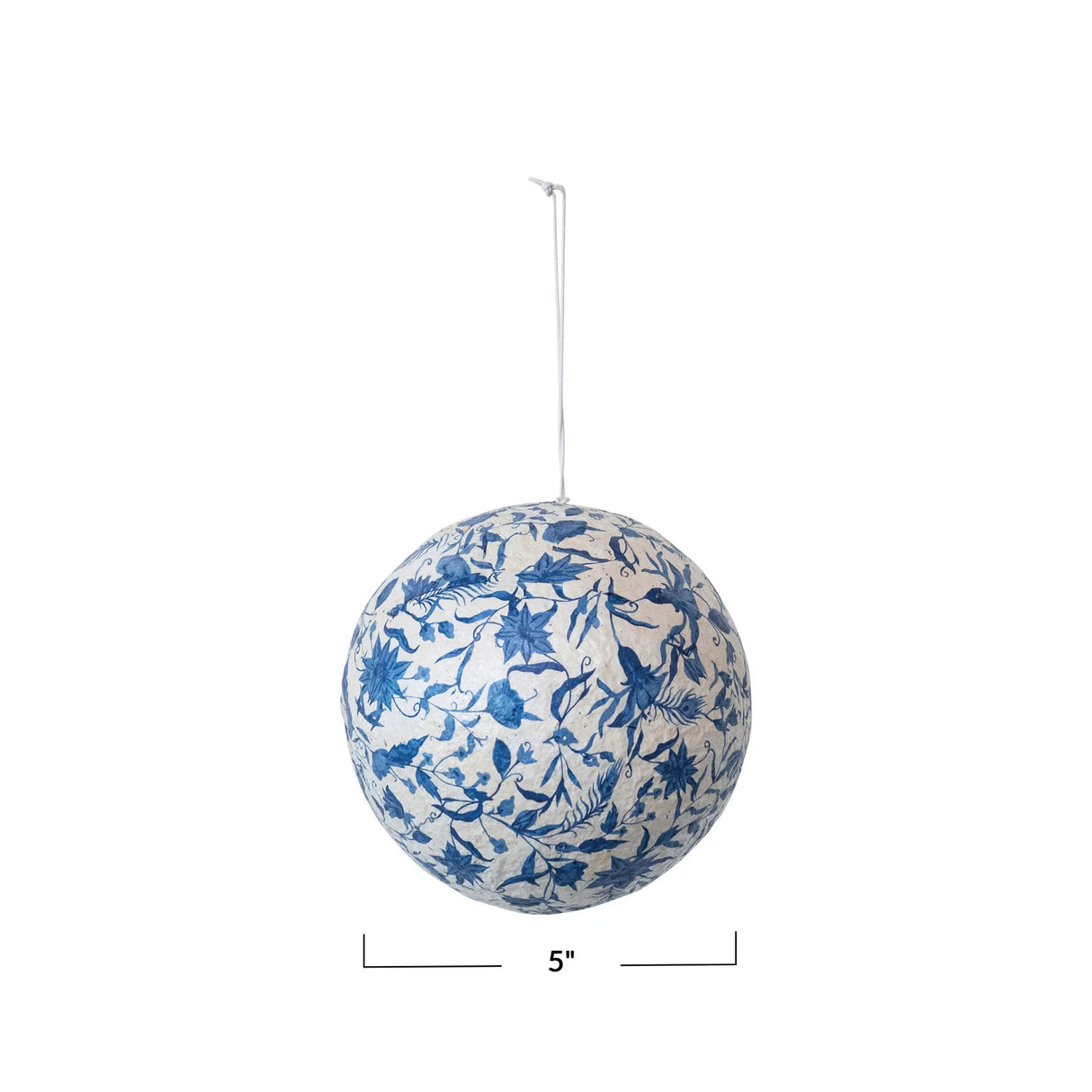 Blue Chinoiserie Recycled Paper Mache Ball Ornament