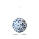 Blue Chinoiserie Recycled Paper Mache Ball Ornament