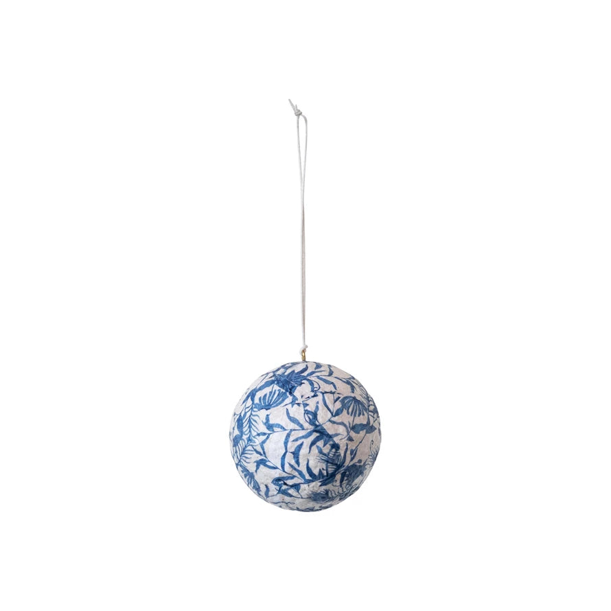 Blue Chinoiserie Recycled Paper Mache Ball Ornament