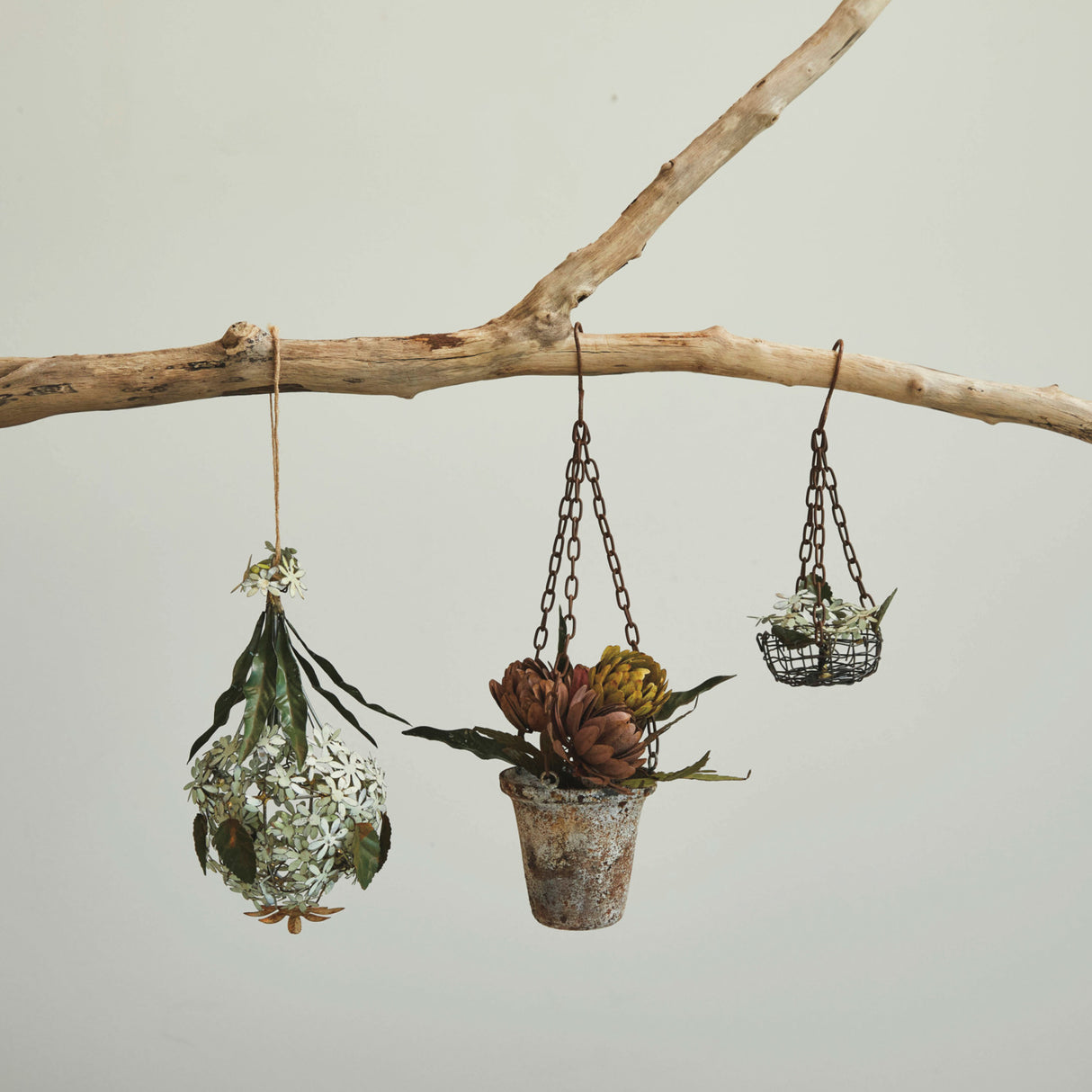 Distressed Metal Flowers in Basket Christmas Ornament