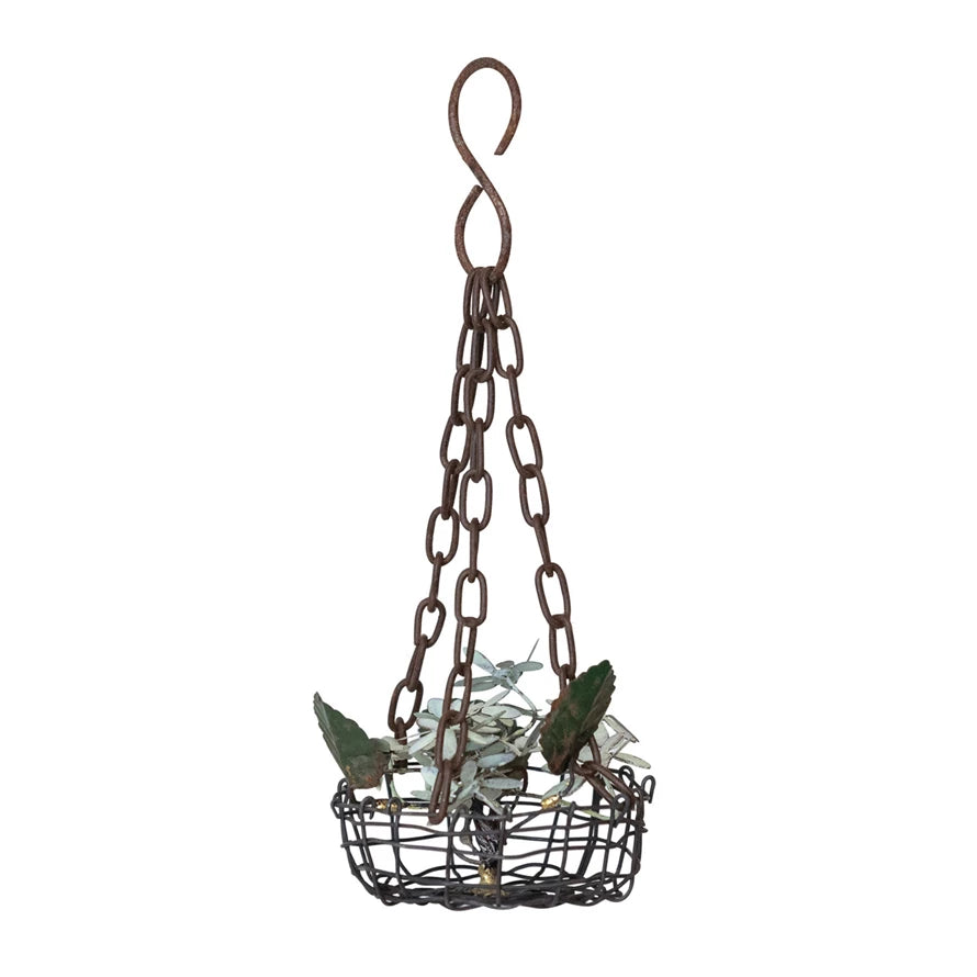 Distressed Metal Flowers in Basket Christmas Ornament