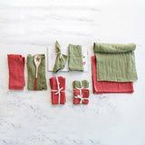 Red & Green Oversized Stonewashed Linen Tea Towels