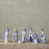 Ceramic Nativity Set with Blue Floral Pattern