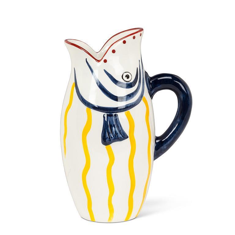 ceramic fish pitcher yellow stripe coastal jug decorative kitchen pitcher
