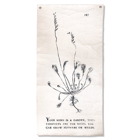 vintage botanical wall hanging with your mind is a garden quote distressed tarp art